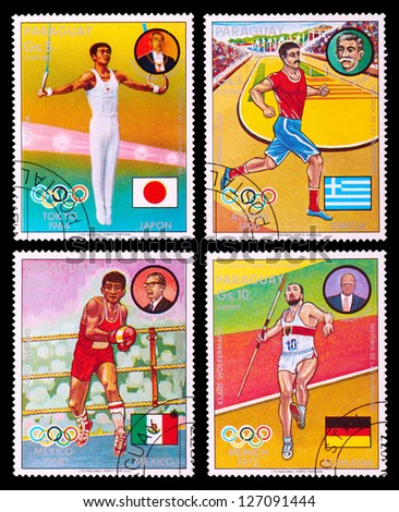 PARAGUAY - CIRCA 1977: A set of postage stamps printed in PARAGUAY shows olympic games, series, circa 1977