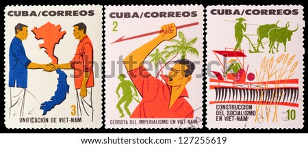 CUBA - CIRCA 1969: A set of postage stamps printed in CUBA shows Vietnam mans, series, circa 1969