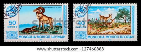 MONGOLIA - CIRCA 1983: A set of postage stamps printed in MONGOLIA shows wild animals, series, circa 1983