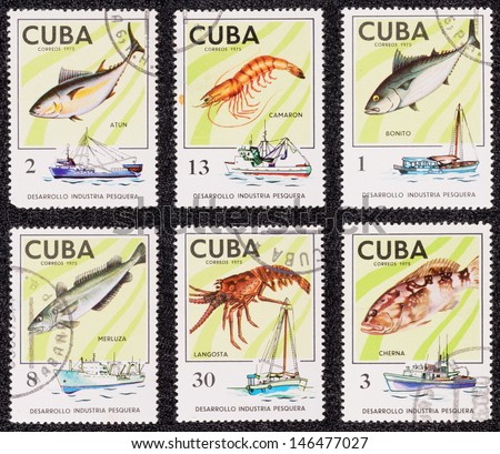 CUBA - CIRCA 1975: A set of postage stamp printed in the CUBA, shows marine life, circa 1975
