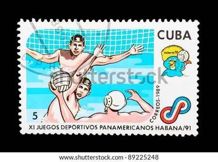 CUBA- CIRCA 1989: A stamp printed by CUBA shows the water polo. HAVANA 91 Pan American Games, series, circa 1989