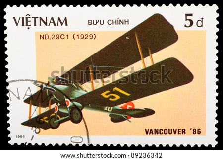 VIETNAM - CIRCA 1986: A stamp printed by VIETNAM shows military aircraft, series, circa 1986