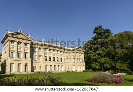 Villa Reale, Milan; view of beautiful neoclassic palace and its park in Milan city center, shot in bright summer light from City Council garden