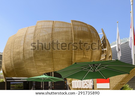MILAN, ITALY - June 24: EXPO 2015, detail of pavilion covered with wicker shields, shot  on jun 24 2015  Milan, Italy