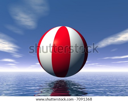 Beach ball over ocean. 3D rendered scene.