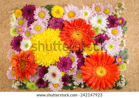 Image of full color flowers on brown cork background