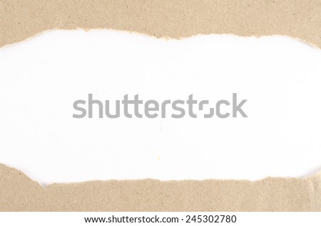 Brown paper ripped on white paper background