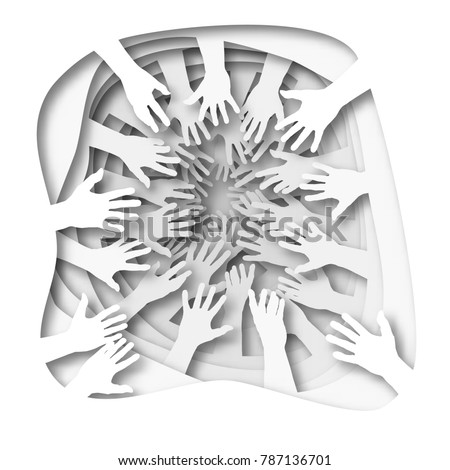 Vector illustration of hand in the hole, paper cut style