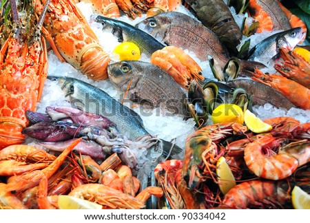 Fresh seafood photographed in fish market