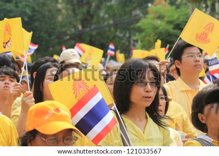 BANGKOK, THAILAND - DECEMBER 5: Thais gather together in order to welcome ceremony for His Majesty the King on DECEMBER 5, 2012 in King Rama V Statue area, BANGKOK,Thailand