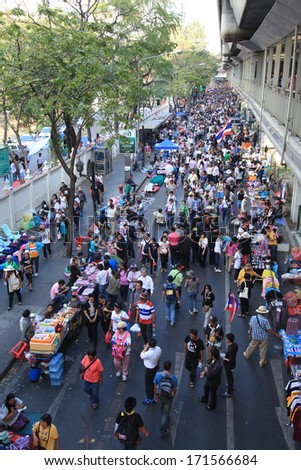 BANGKOK, THAILAND-JANUARY 14: Unidentified protesters shut down the city or the reformation before election at the Ratchaprasong rd. on January 14, 2014 in Bangkok,Thailand.