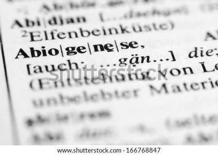 Abiogenese - text and explanation in German language/Abiogenese
