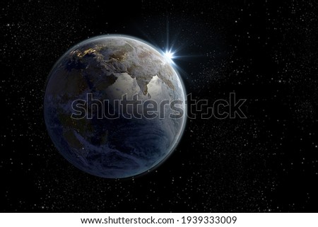 Sunrise on planet Earth 3d rendering showing South Asia and the Indian ocean with the clipping path included in the file. Elements of this image furnished by NASA.