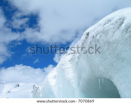 Snow and ice detail of Rhone Glacier in the Swiss Alps