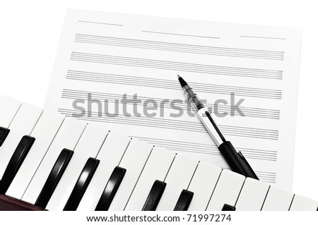 Writing Music on white background.