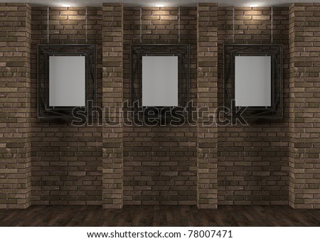 Grunge interior with old brick wall and modern frames