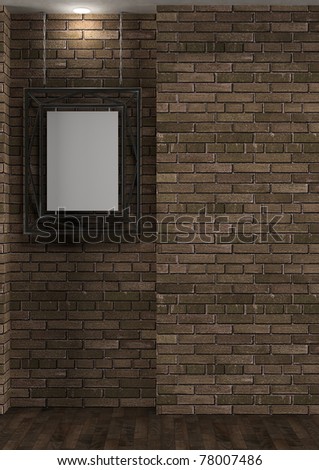 Grunge interior with old brick wall and modern frame