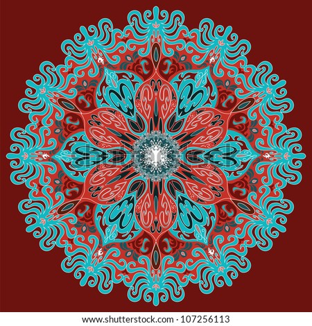 round flower exotic pattern red blue