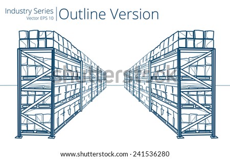 Warehouse Shelves. Vector illustration of Warehouse Shelves, Outline Series.