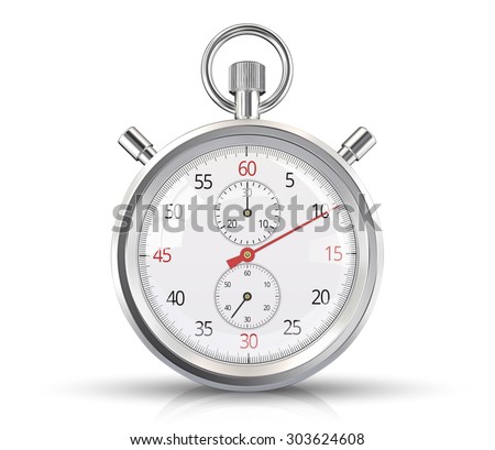 Vector Stopwatch. Classic stopwatch Vector EPS 10. Glass reflections, ground shadow and refection.