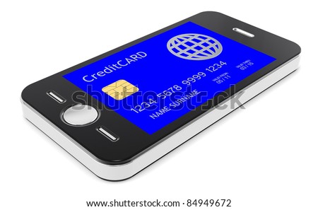 Pay with your Phone. Mobile Phone with a Credit Card Screen