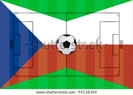 Czech Republic and Poland flag on Soccer field layout