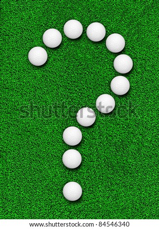 Fake grass and golf ball line as question symbol