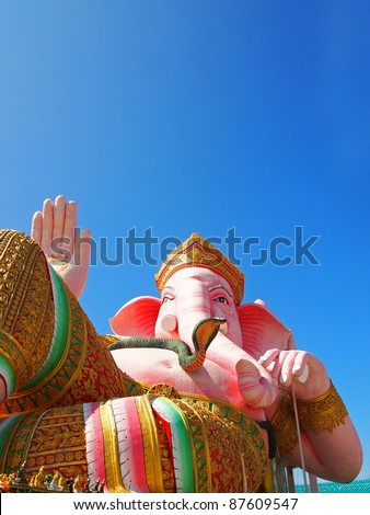 Pink indian god in relaxing on blue sky and white cloud,Thailand
