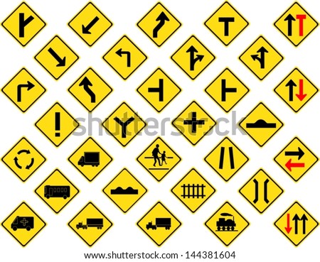 Vector Illustration Of Diamond Yellow Road Signs Collection - 144381604 ...