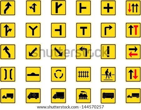 Vector Illustration Of Square Yellow Road Signs Collection - 144570257 ...