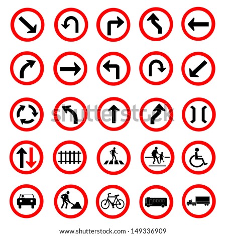 Vector Illustration Of Circle Red Road Signs Collection - 149336909 ...