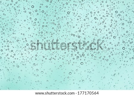 Close up water bubbles on glass aqua background