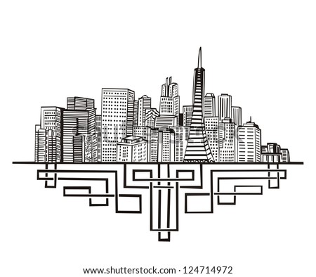 San Francisco, Ca Skyline. Black And White Vector Illustration Eps 8 ...