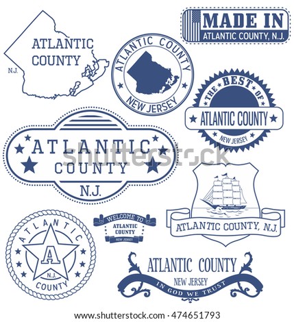 Atlantic county, New Jersey. Set of generic stamps and signs.