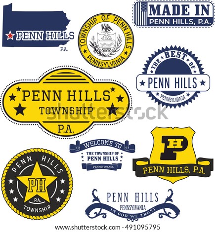 Set of generic stamps and signs of Penn Hills township, Pennsylvania