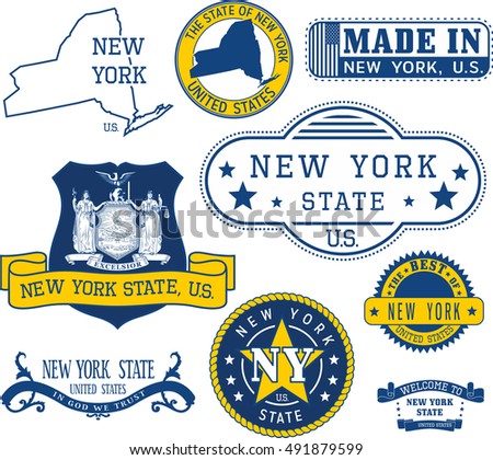 Set of generic stamps and signs of New York State