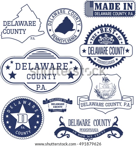 Set of generic stamps and signs of Delaware county, Pennsylvania