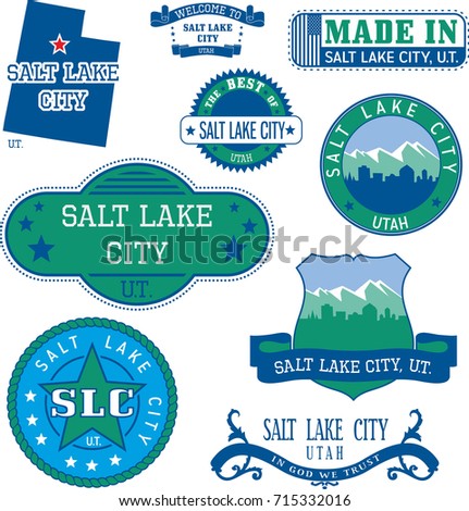 Set of generic stamps and signs of Salt Lake City, Utah
