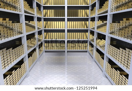 Bank vault with gold bars.3d render