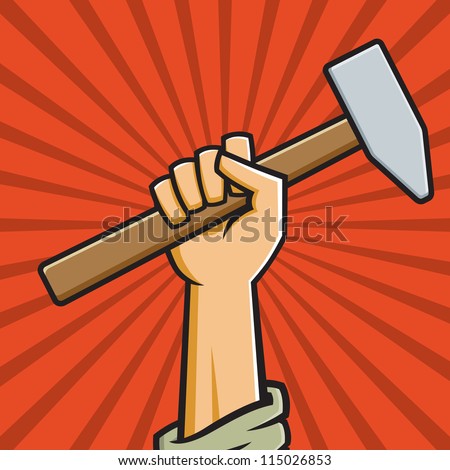 Vector Illustration Of A Fist Holding A Hammer In The Style Of Russian ...