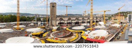 Stuttgart 21 construction site for new railway train station of Deutsche Bahn DB panorama city in Germany Stock foto © 