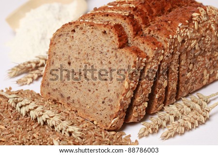 Whole wheat bread cut on slices