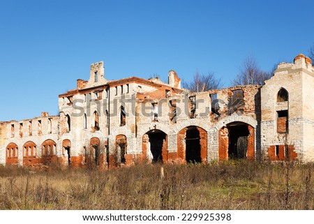 abandoned ancient manor in autumn
