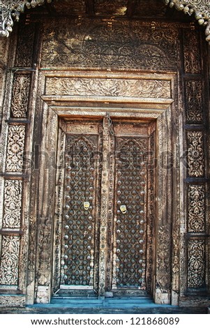 native antique wood craft door,Myanmar