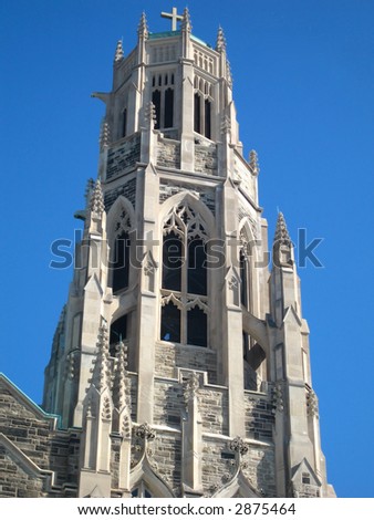 top of cathedral\'s bell tower in Hamilton, Ontario Canada