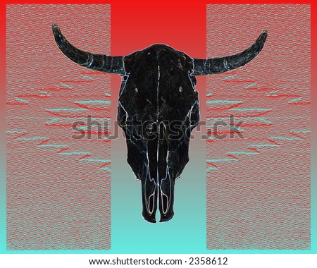 Black cow skull on a southwest background