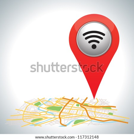  red Wifi connection map pointer on white.