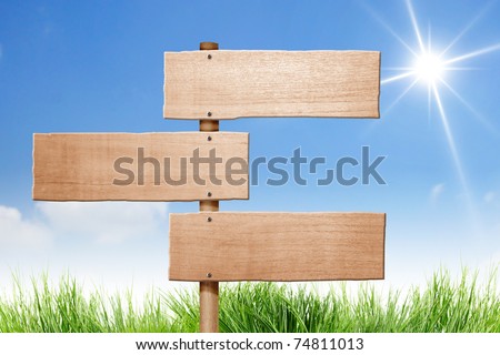 Wood signs  on sun sky