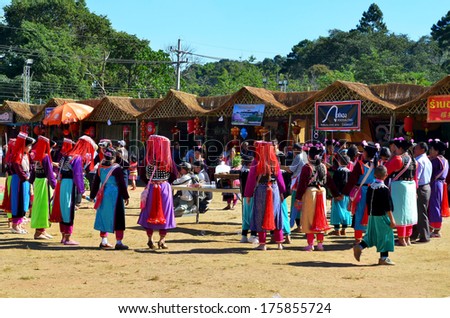 Chiangrai-December 29, 2012- Unidentified Thai hill tribe at tea festival on December 29,2012,Maesalong mountain, Chiangrai,Thailand.