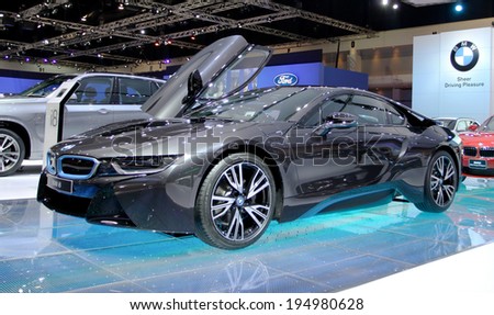 Bangkok - April 2 : BMW series I8 innovation car - in display at 35th Bangkok International  Motor Show 2014 on April 2,2014 in Bangkok Thailand